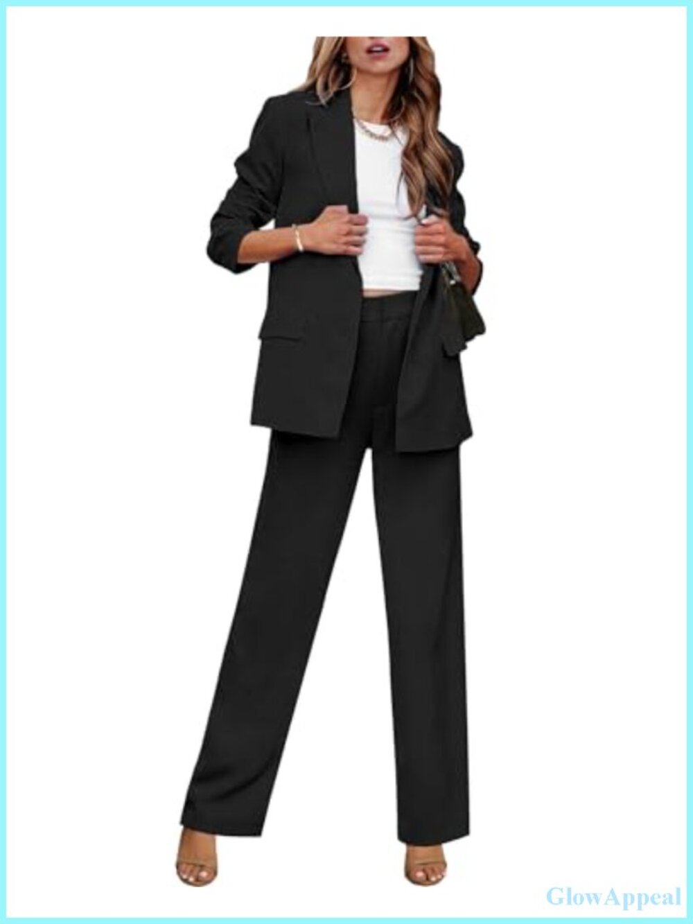 2 Piece Blazer and Wide Leg Pants Set Business Casual Office Suit